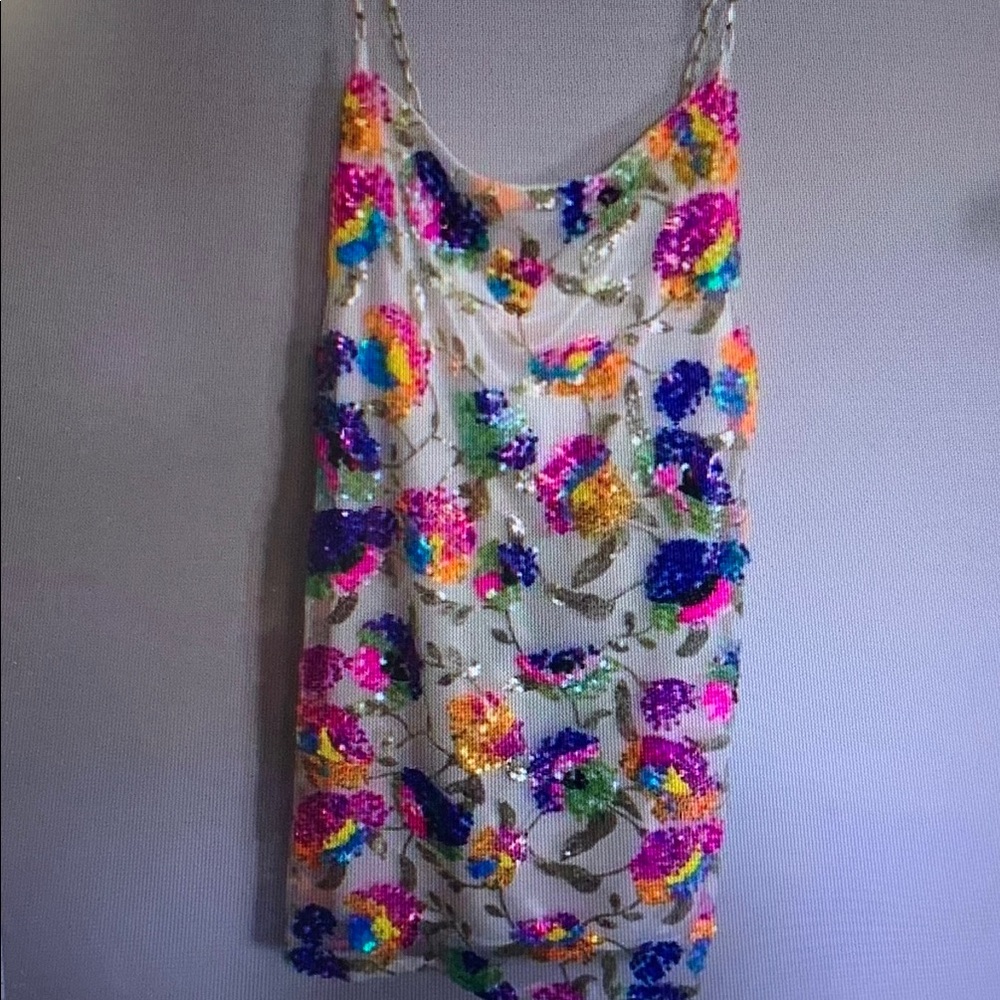 Multi-colored dress with sequins.